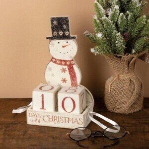 Advent Calendar PBK Wooden Box Sign Count Down To Christmas Snowman